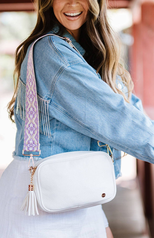 Dolly Vegan Leather Crossbody Clutch Purse with Tassel: Platinum White